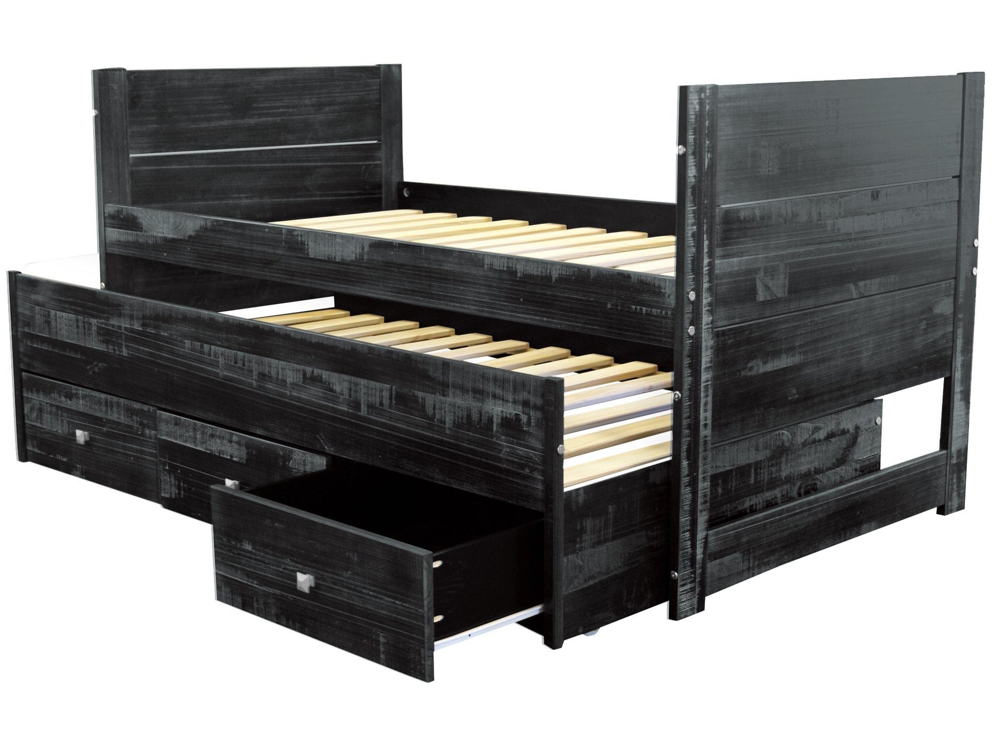 All in One Twin Bed with Twin Trundle and 3 Drawers