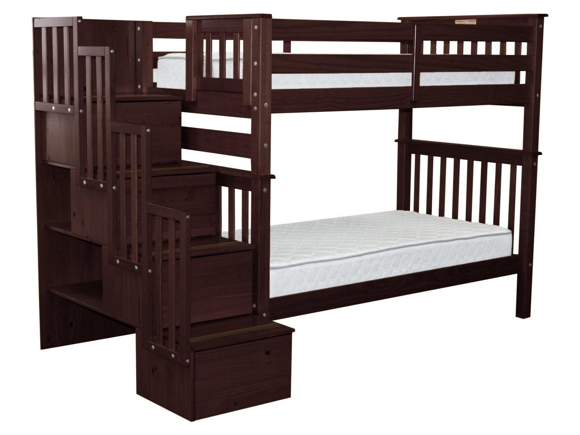 Bunk Bed Tall Twin over Twin Stairway Dark Cherry for only $699