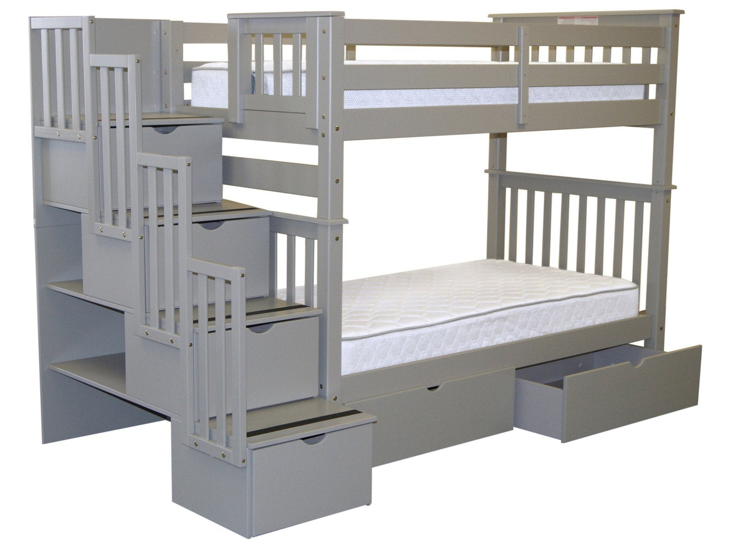 Bunk Beds Tall Twin over Twin Stairway Gray + 2 Extra Drawers for only $995