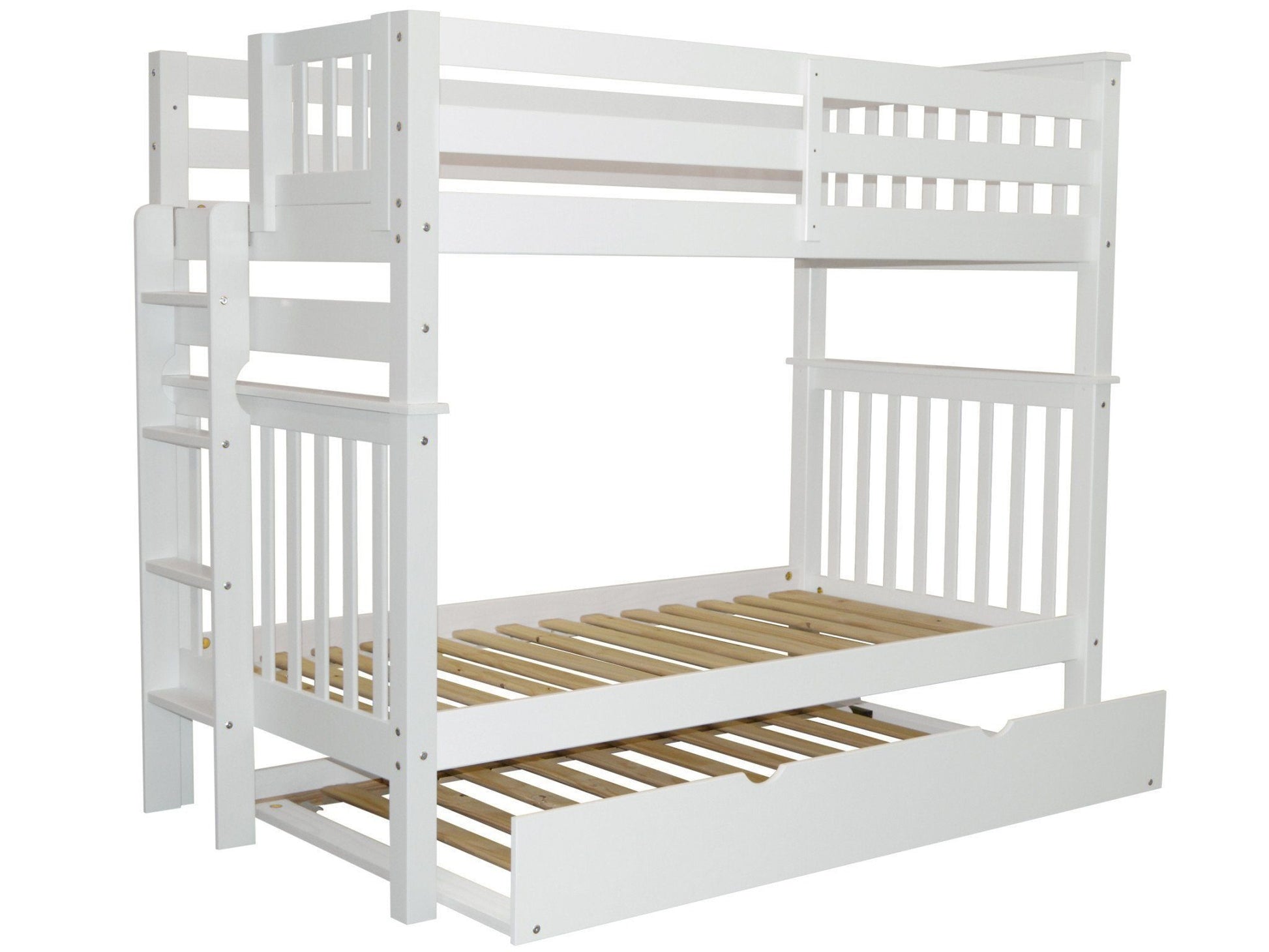 Tall Twin over Twin Bunk White with End Ladder and Trundle