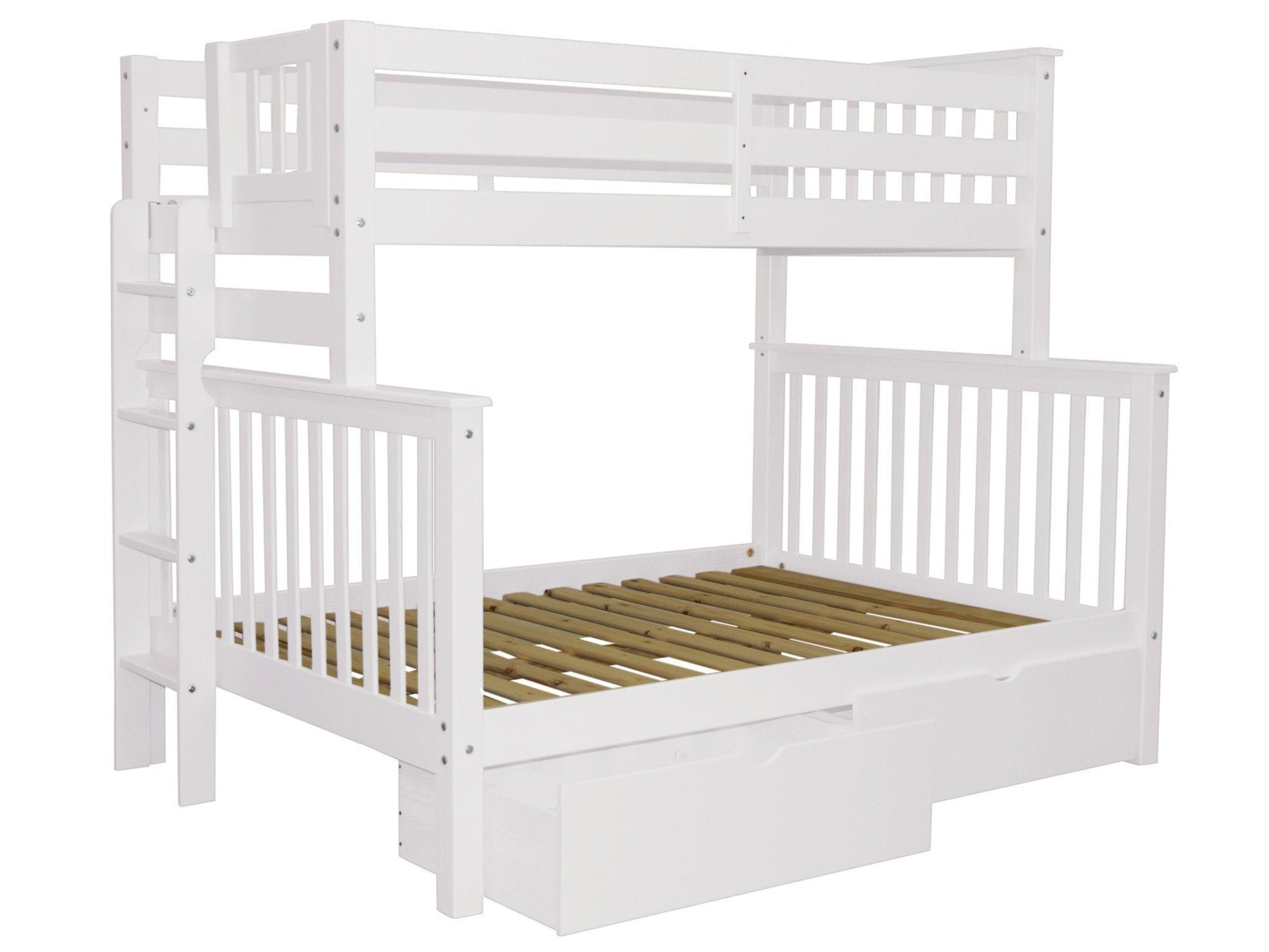 Twin over Full Bunk Bed White with End Ladder and Drawers