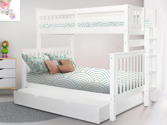 Enhance your kids bedroom with this Twin over Full Bunk Bed with End Ladder and a Full Trundle in White