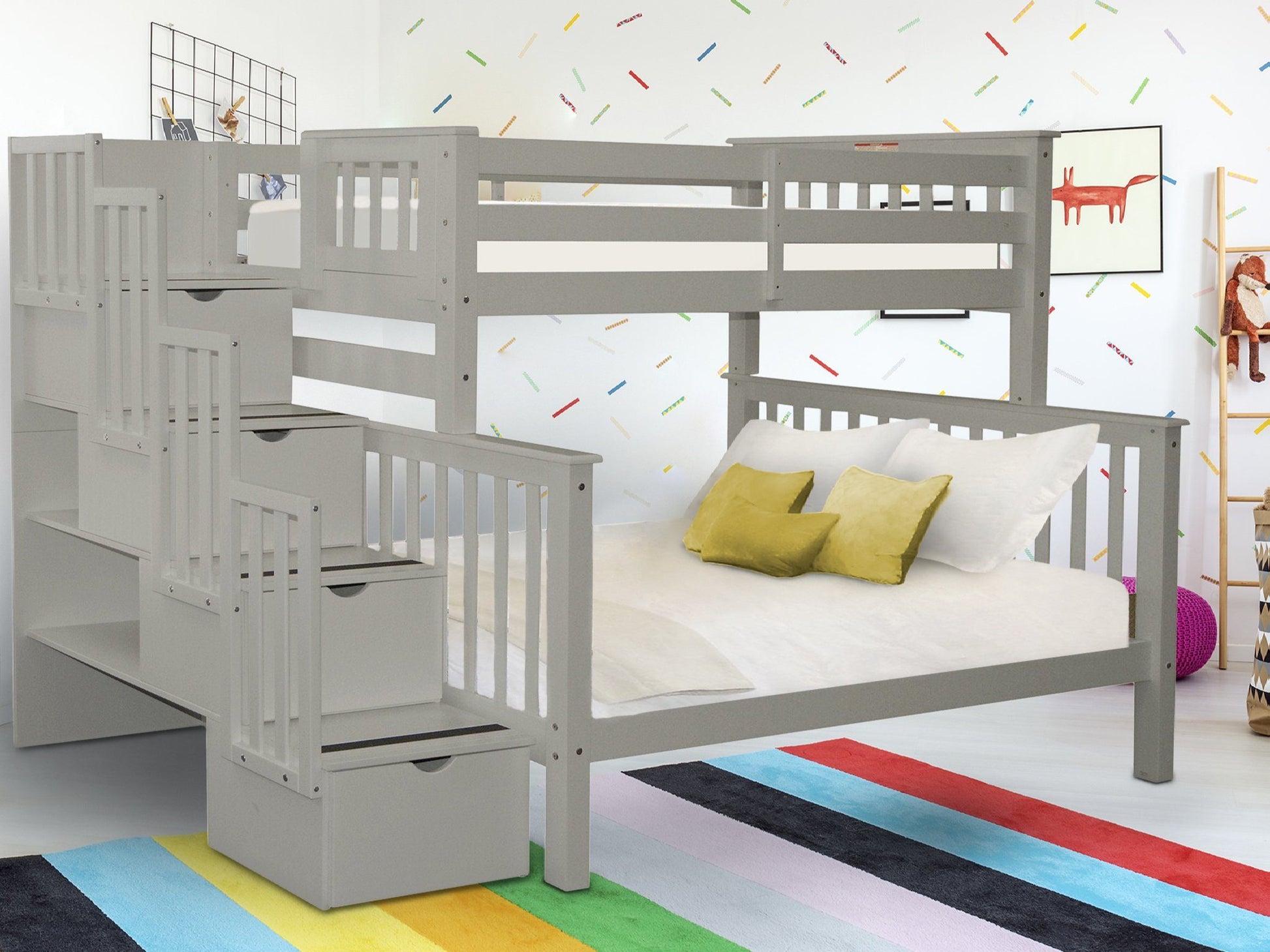 This Twin over Full Stairway Bunk Bed in Gray will look great in your home