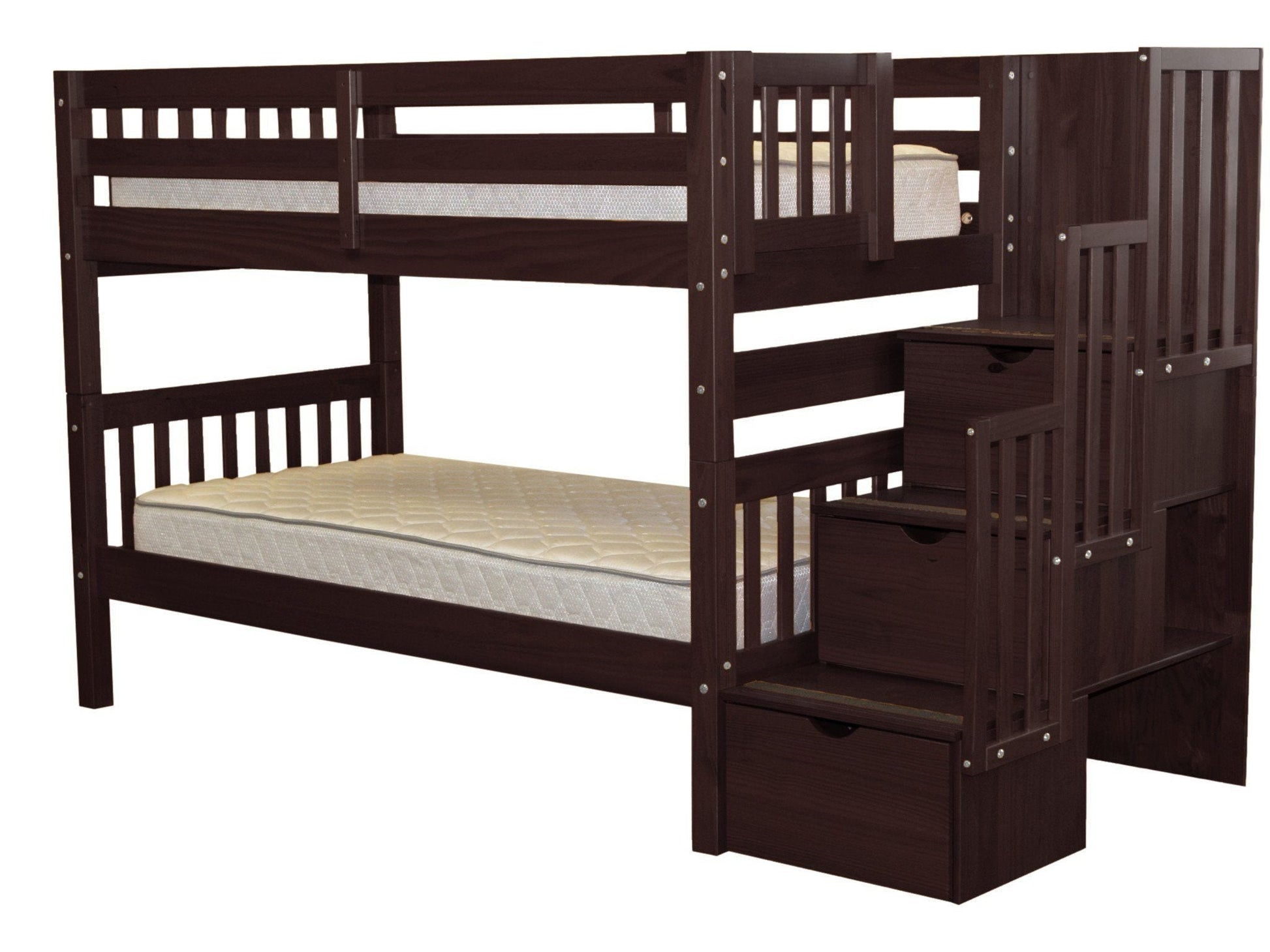 Bunk Bed Twin over Twin Stairway Dark Cherry for only $699