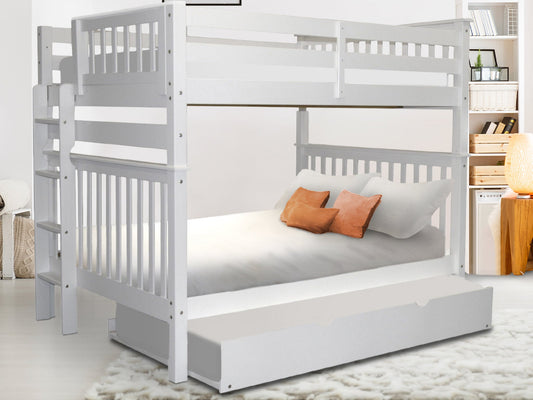 This Full over Full End Ladder Bunk Bed with a Twin Trundle in Gray will look great in your home