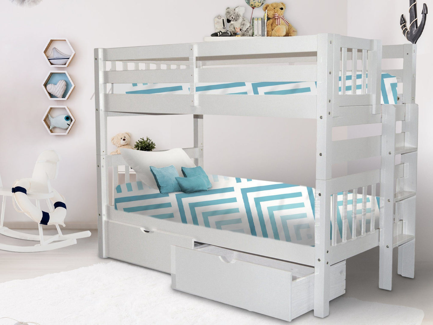 Bunk Bed Twin over Twin End Ladder White with Drawers for only $499