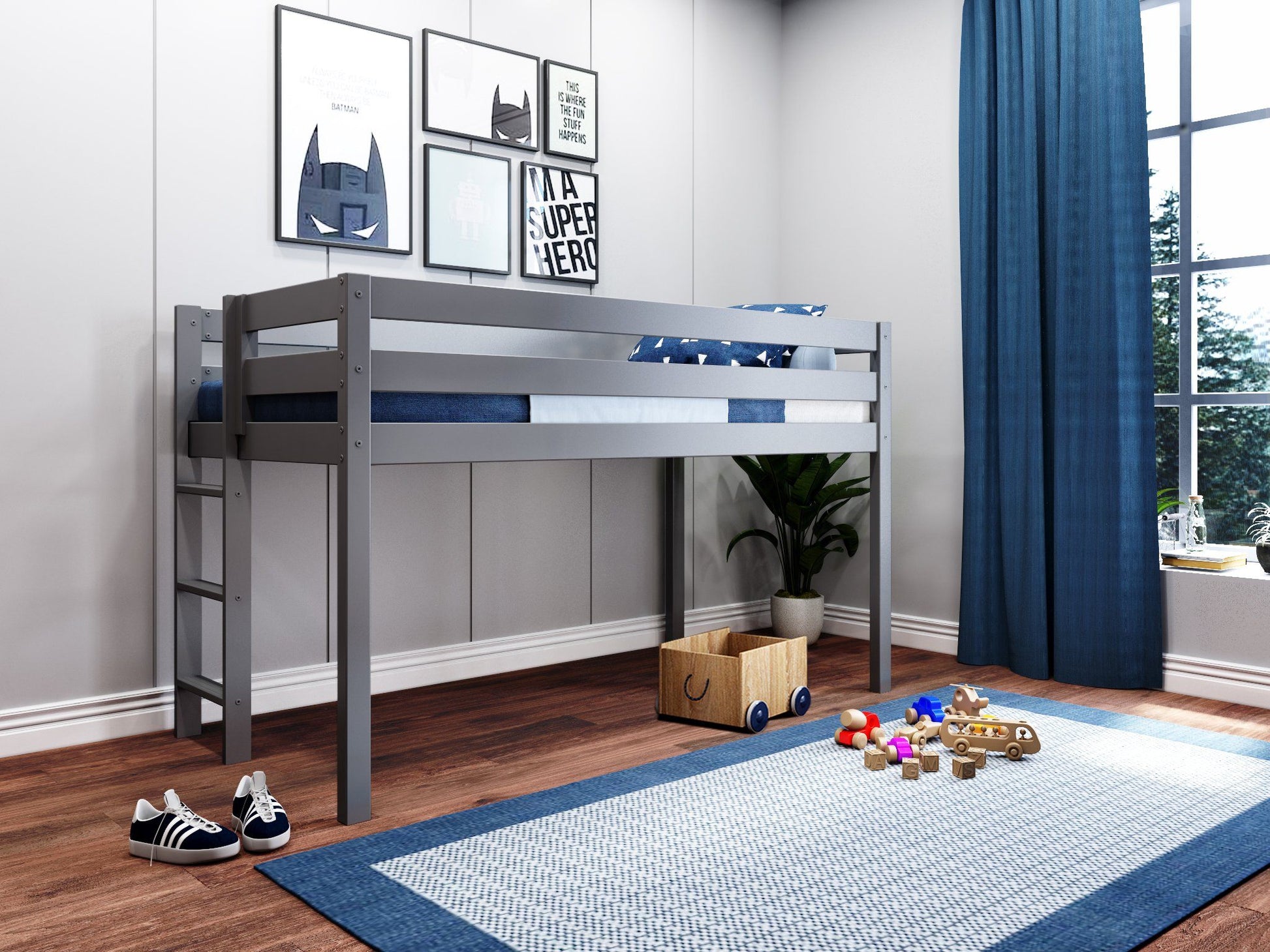 Low loft bed when you need that little extra space in the bedroom