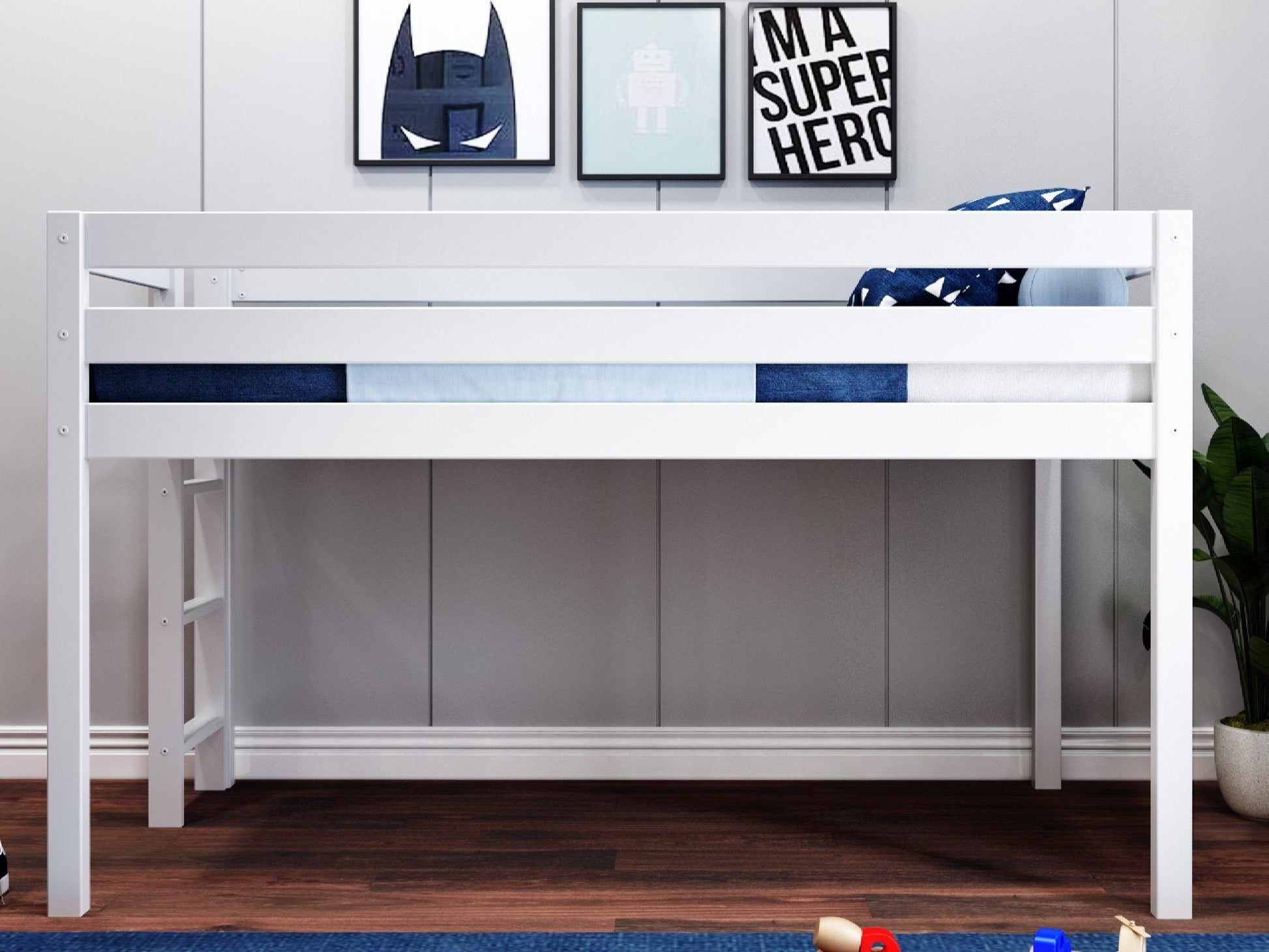 JACKPOT! Twin Low Loft Contemporary Bed with Ladder, White for only $189