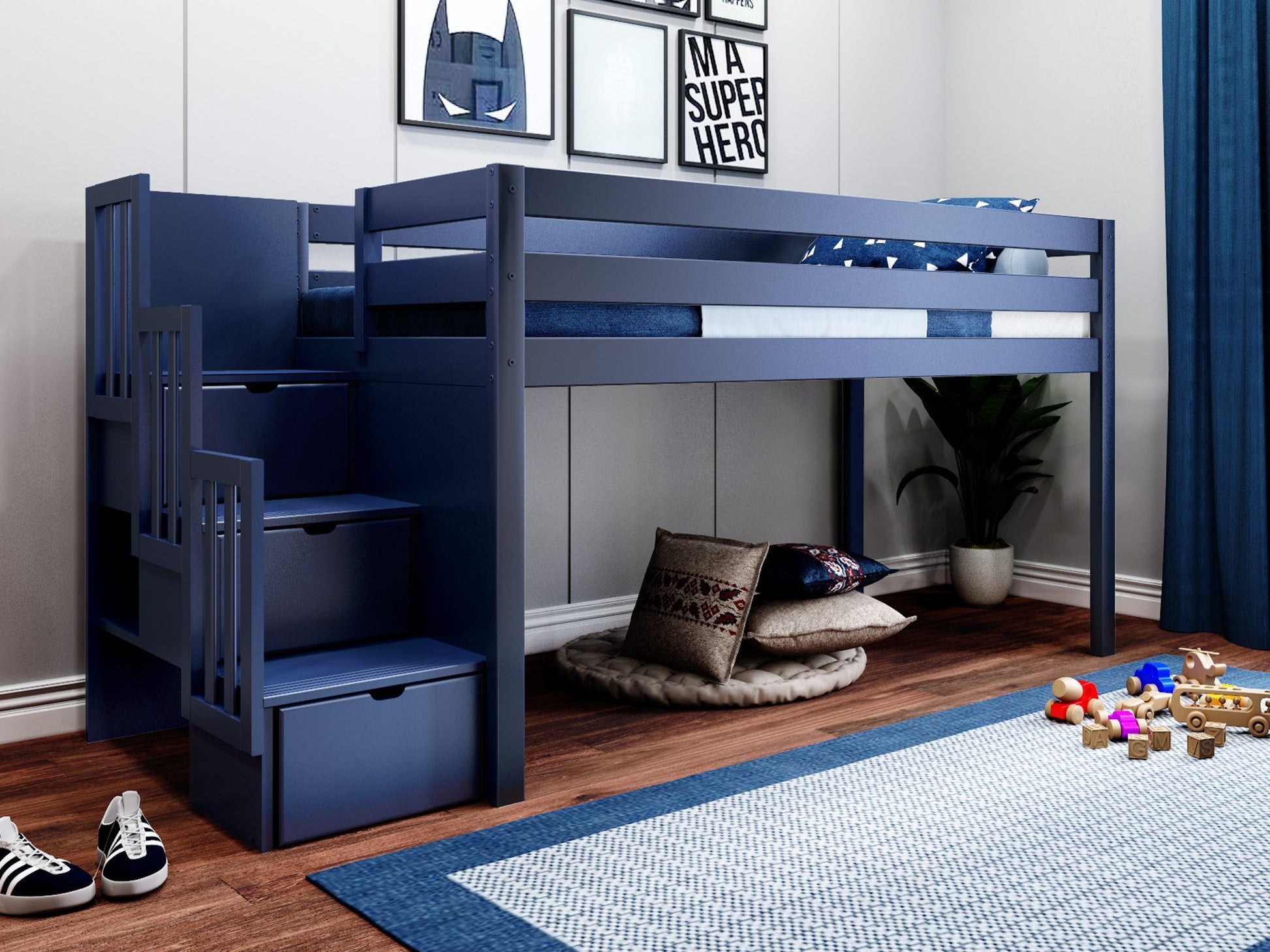 Low loft bed when you need that little extra space in the bedroom