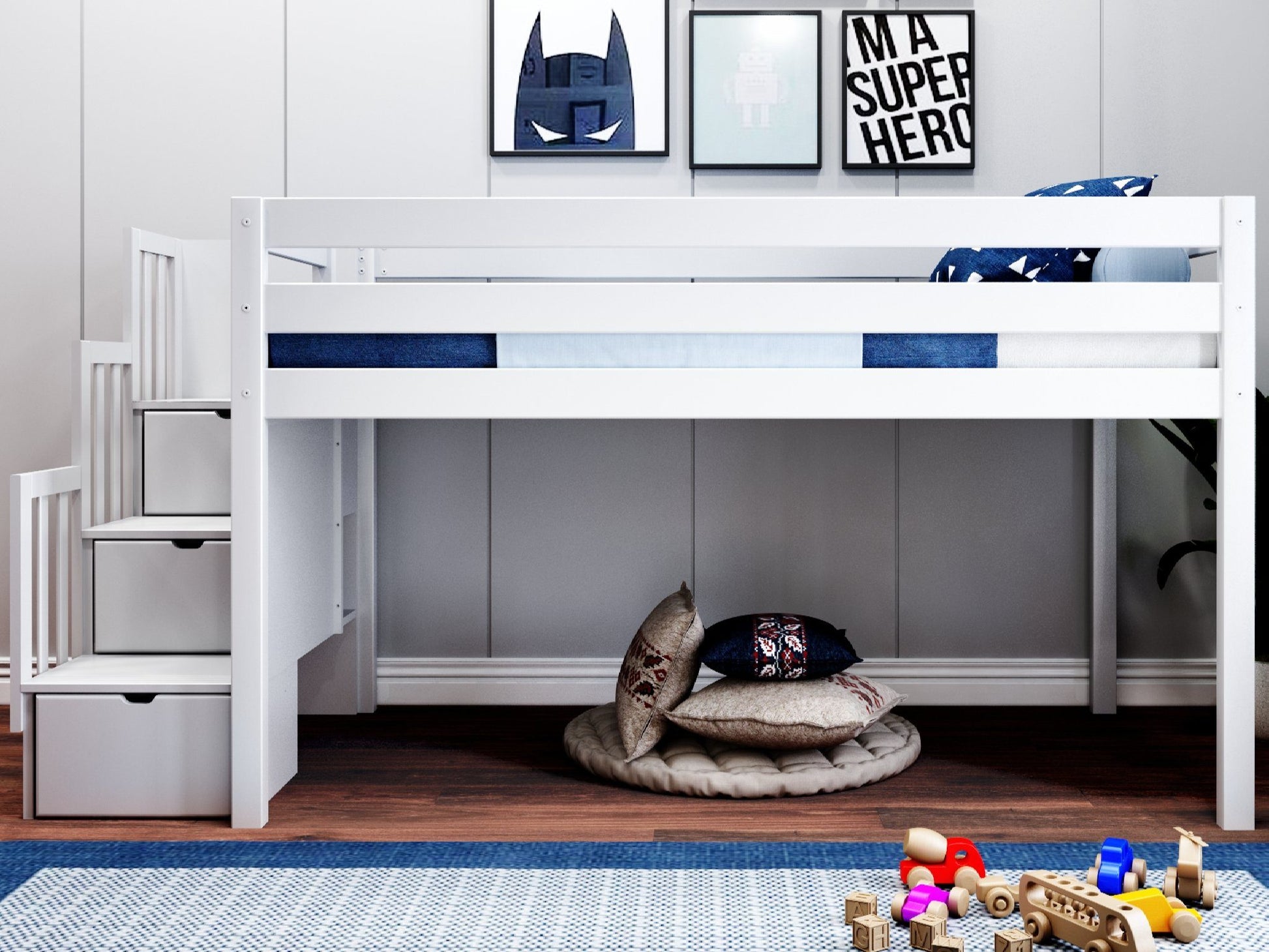 Low Loft Bed for added space in your kids bedroom - Stairs for easy access for only $529