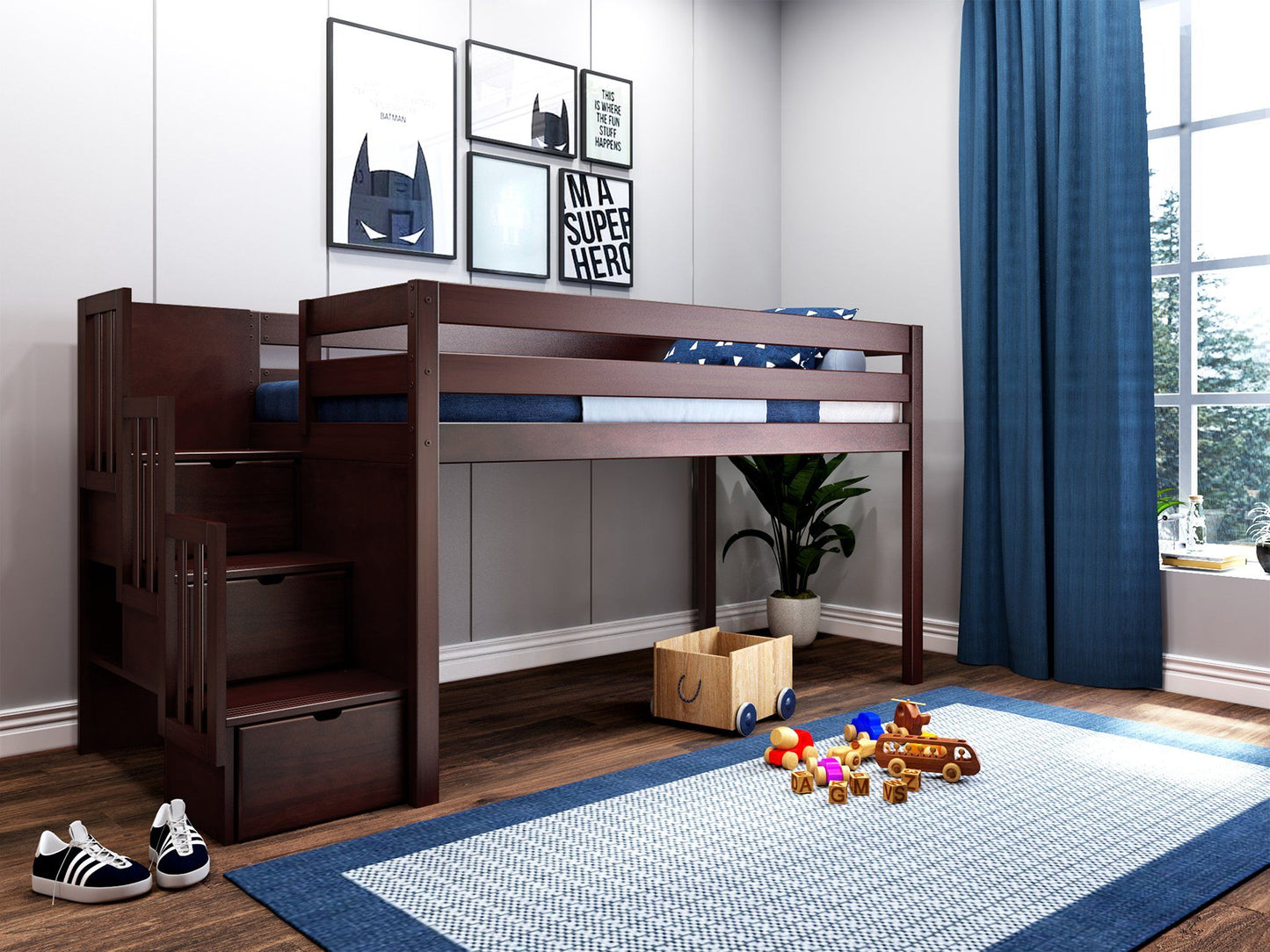Low loft bed when you need that little extra space in the bedroom