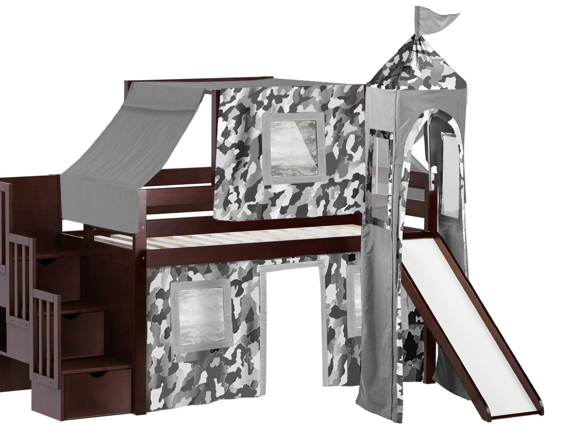 Stairs can be positioned on the right or the left