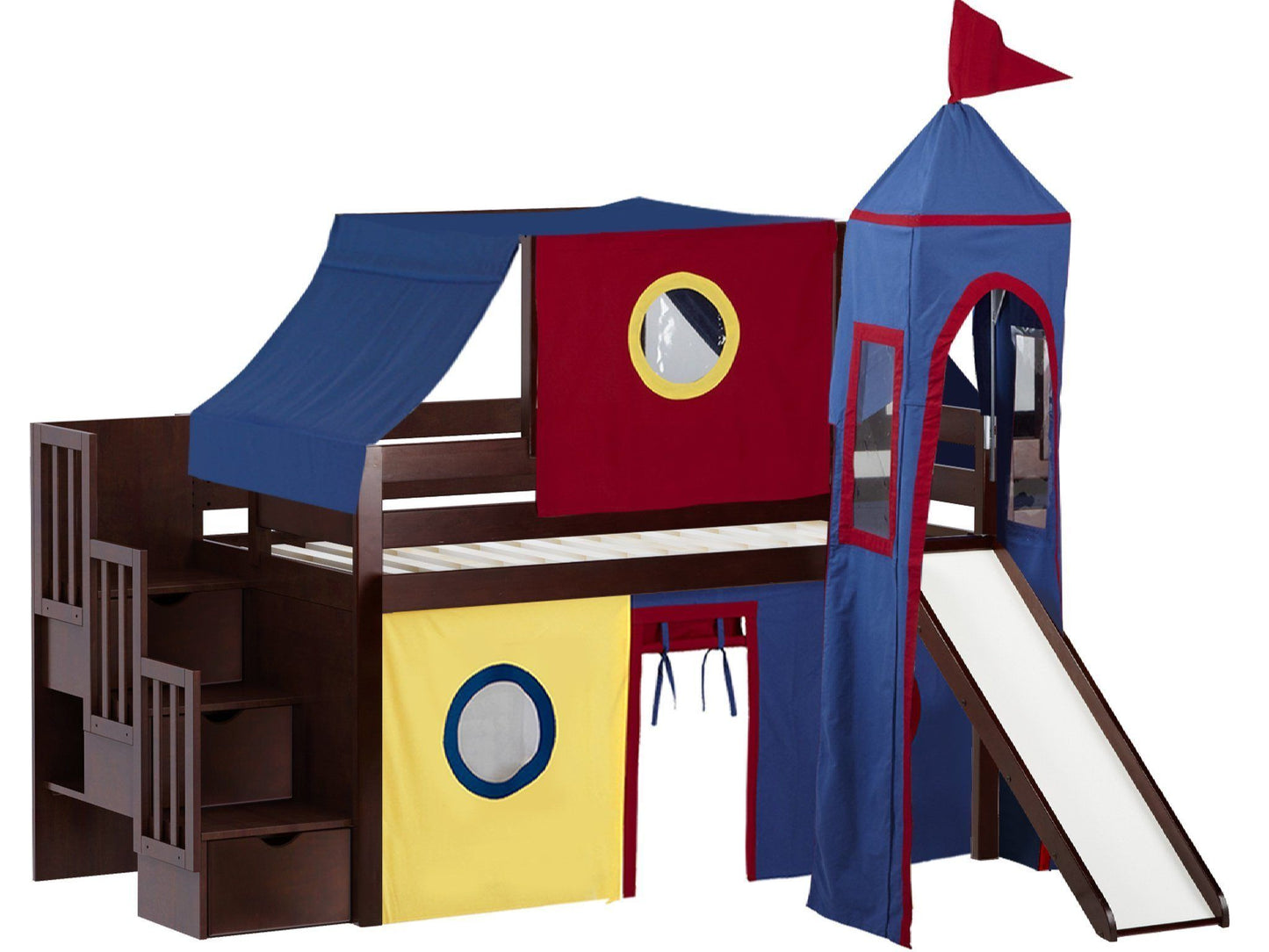 Stairs can be positioned on the right or the left