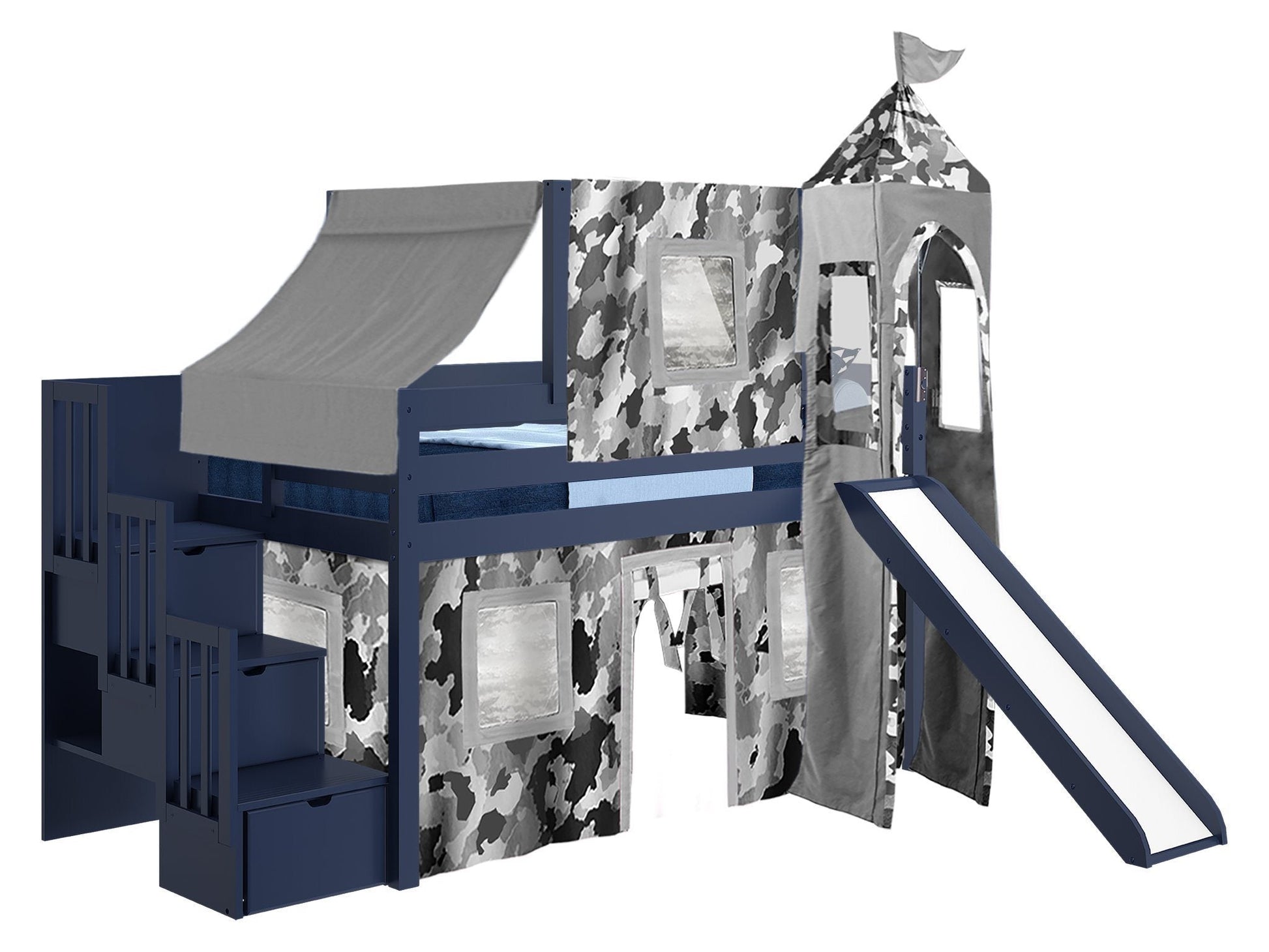 Stairs can be positioned on the right or the left