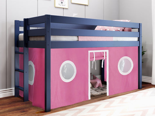 This Contemporary Low Loft Bed in Blue with a Pink & White Tent will look great in your Home