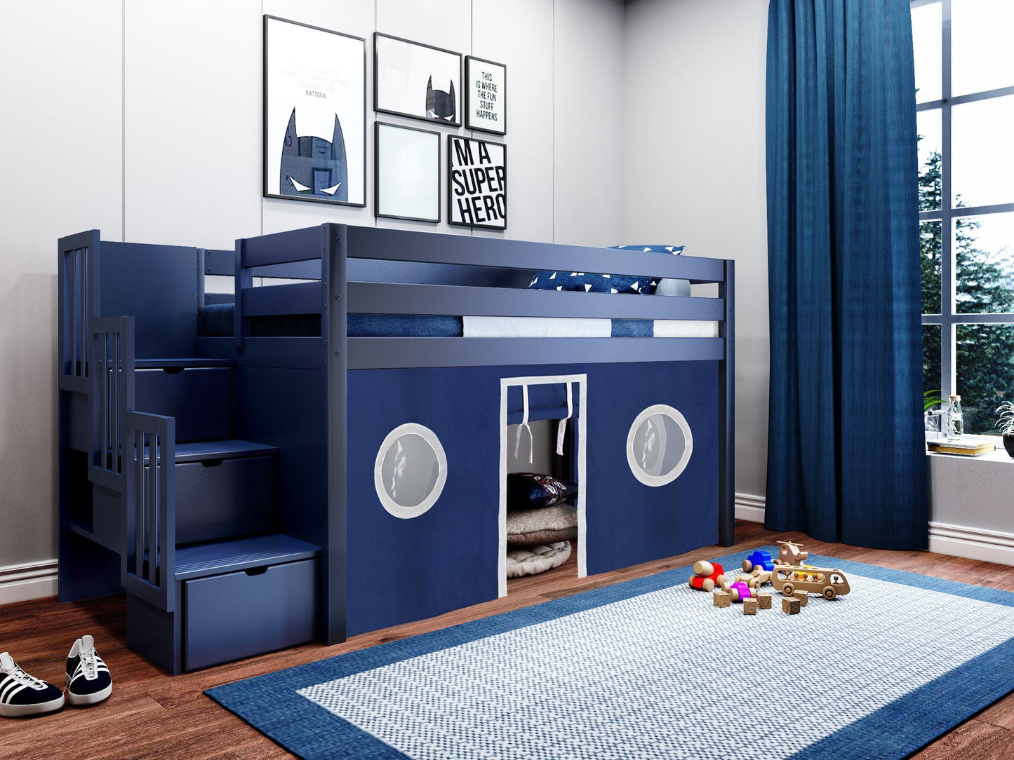 Low loft bed when you need that little extra space in the bedroom