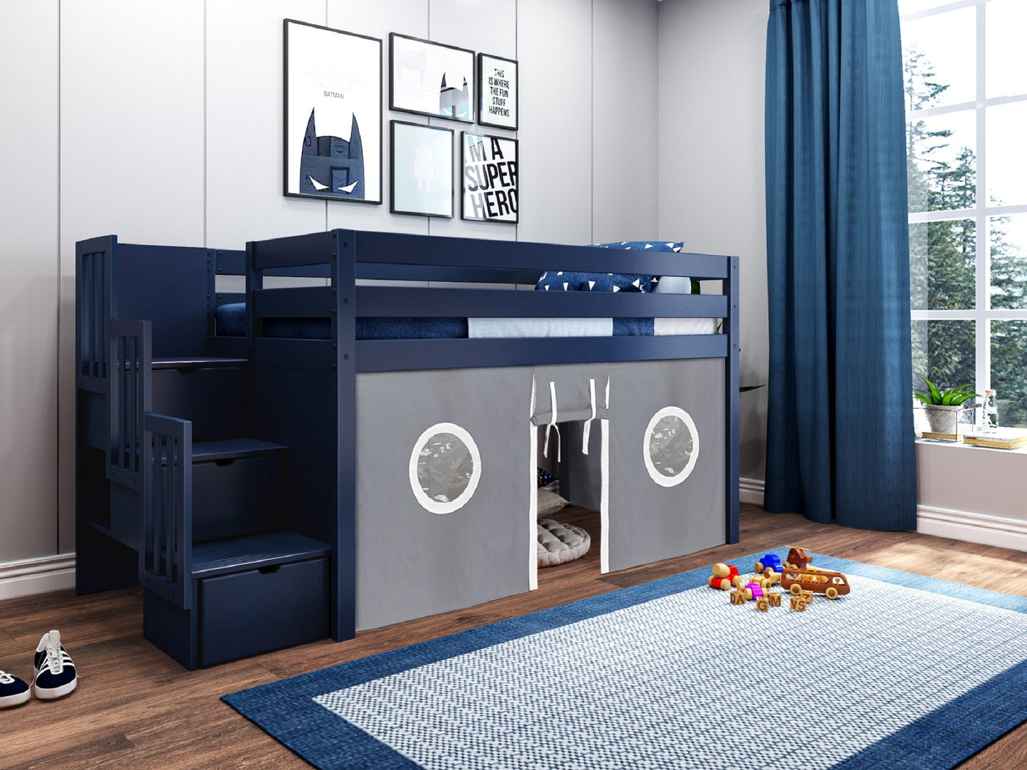 Low loft bed when you need that little extra space in the bedroom