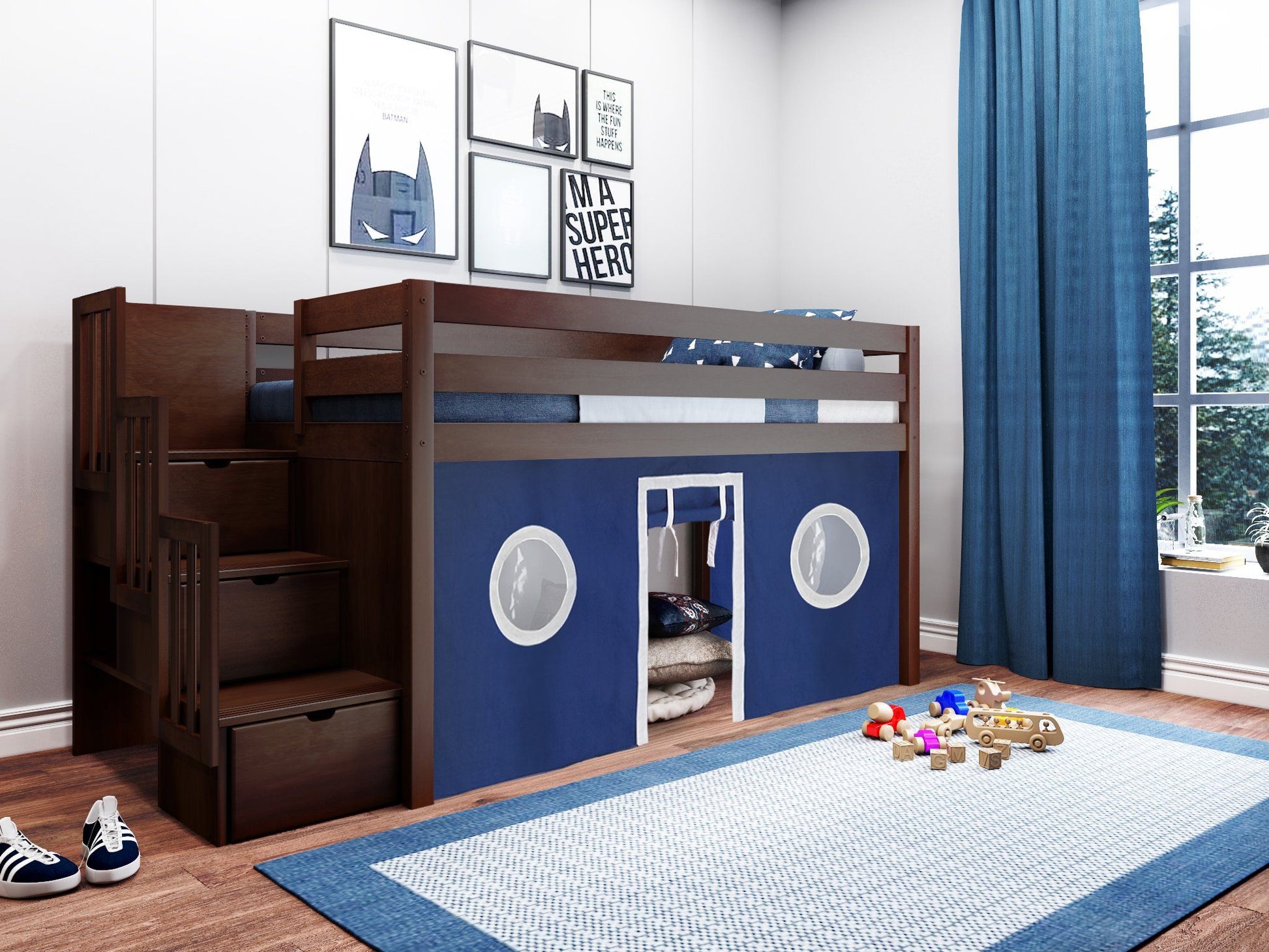 Low loft bed when you need that little extra space in the bedroom