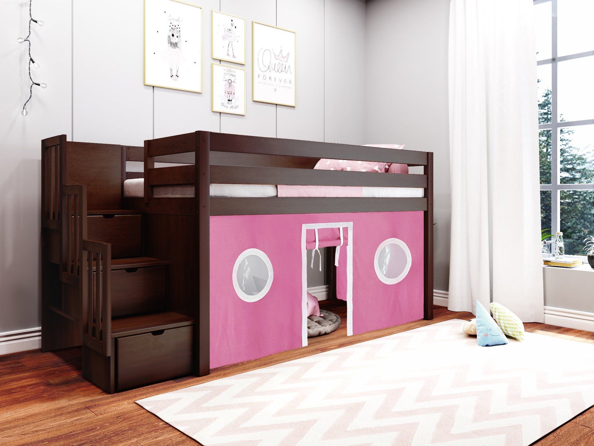 Low loft bed when you need that little extra space in the bedroom
