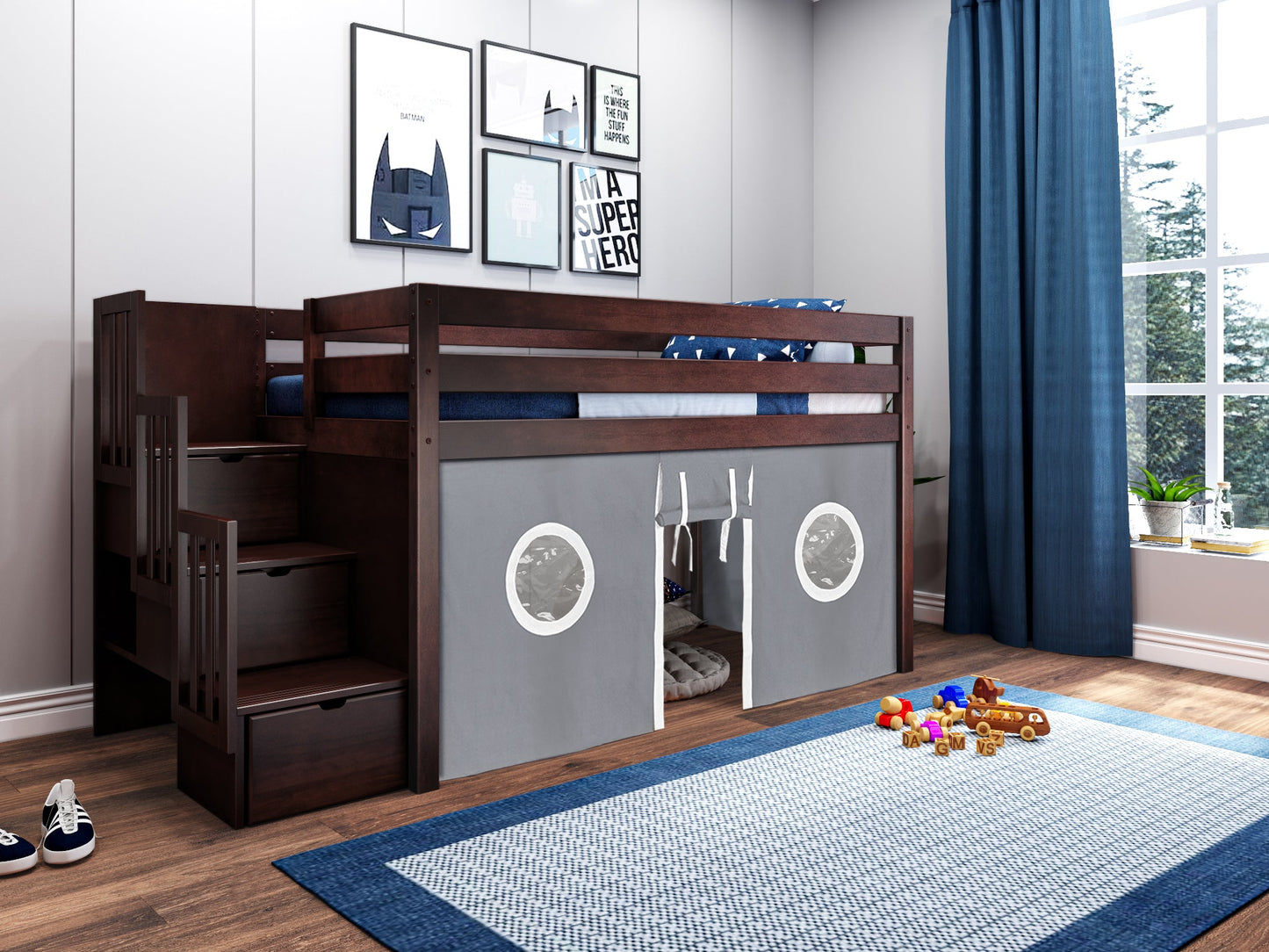 Low loft bed when you need that little extra space in the bedroom