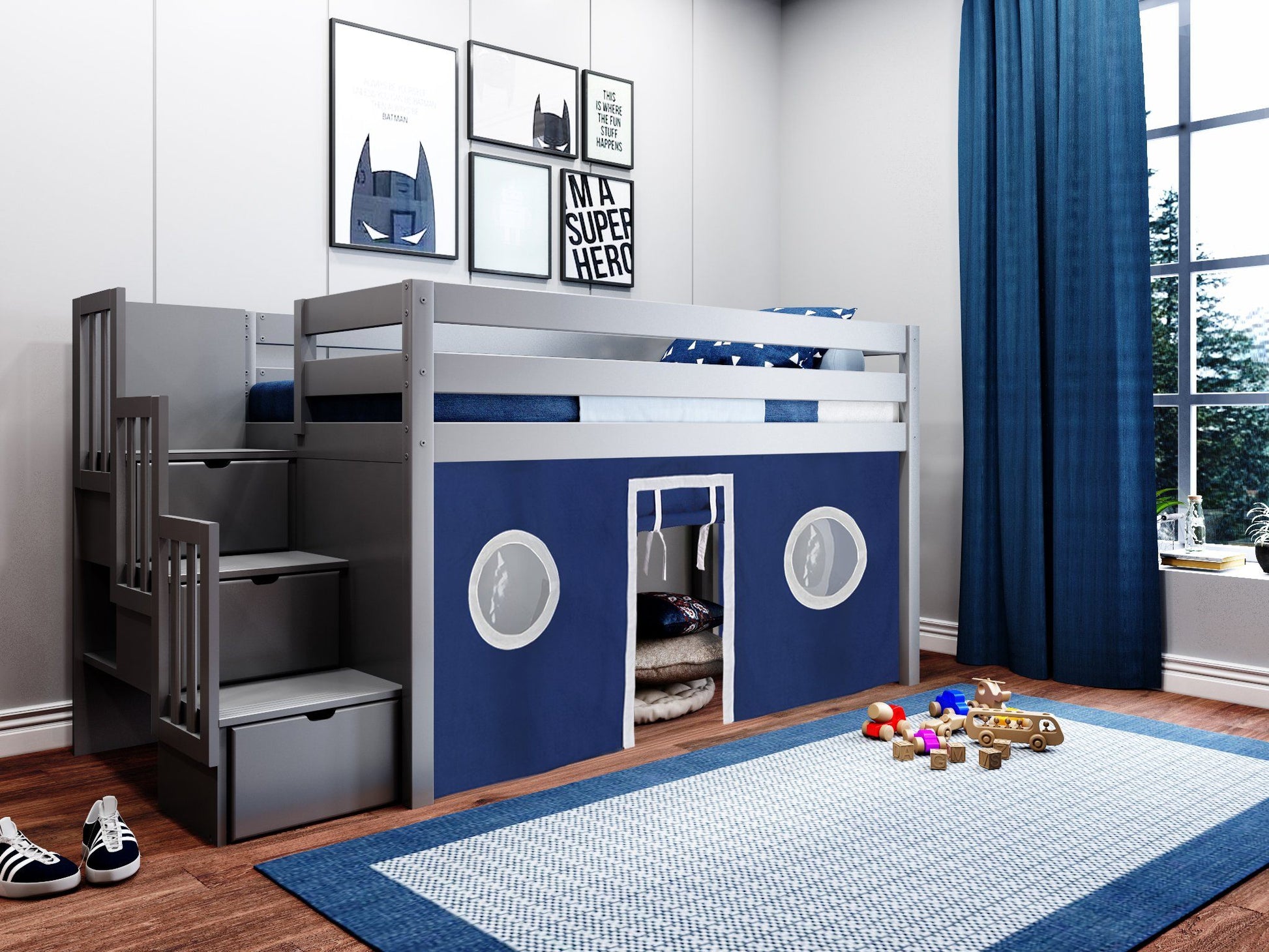 Low loft bed when you need that little extra space in the bedroom