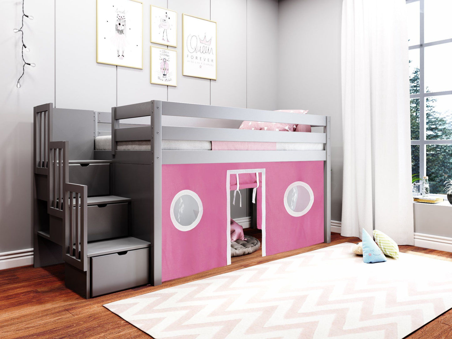 Low loft bed when you need that little extra space in the bedroom