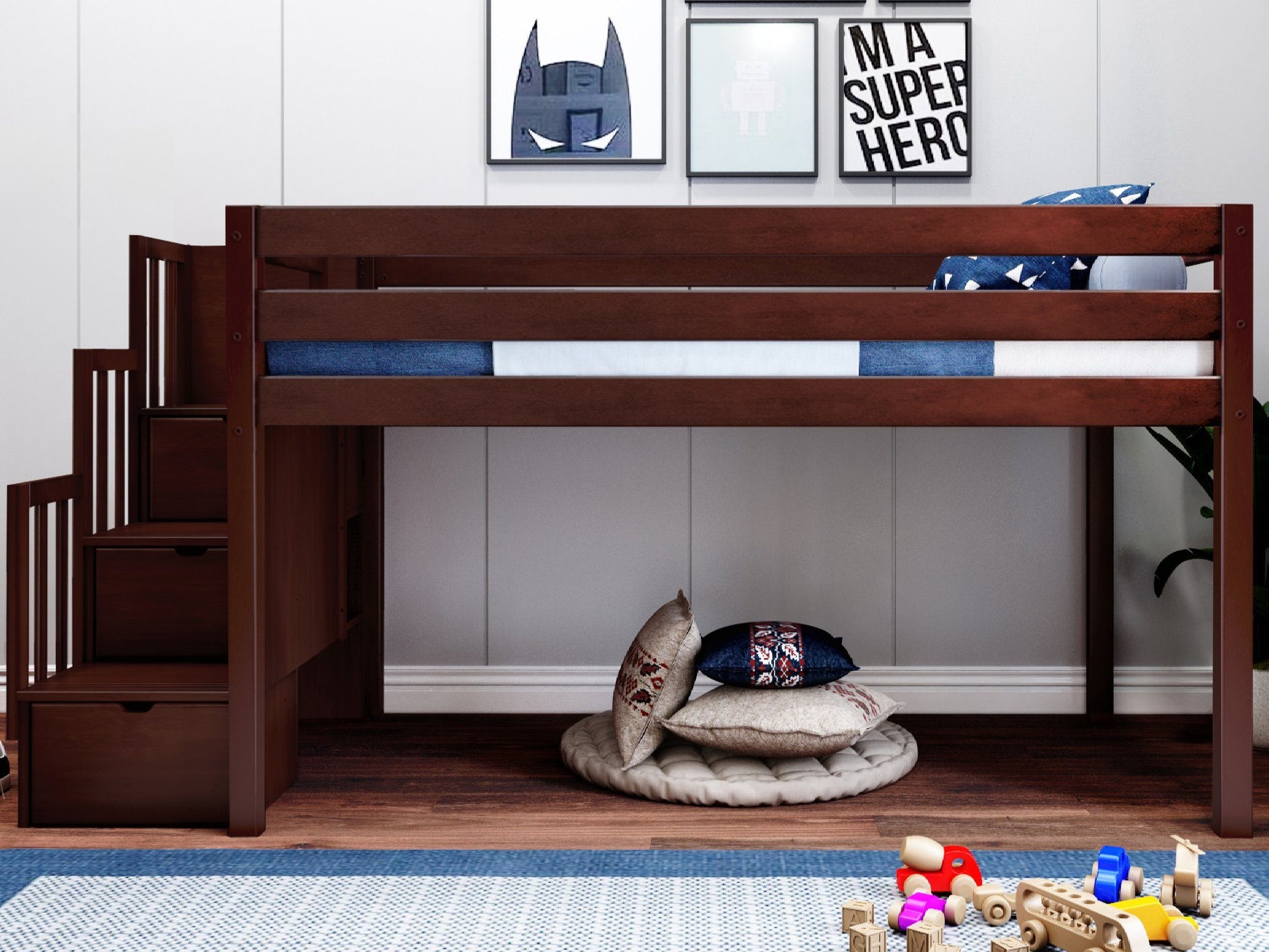 Low Loft Bed for added space in your kids bedroom - Stairs for easy access for only $529