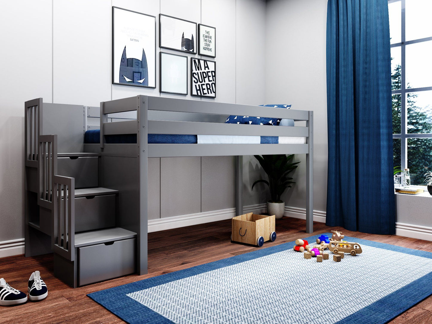 Low loft bed when you need that little extra space in the bedroom